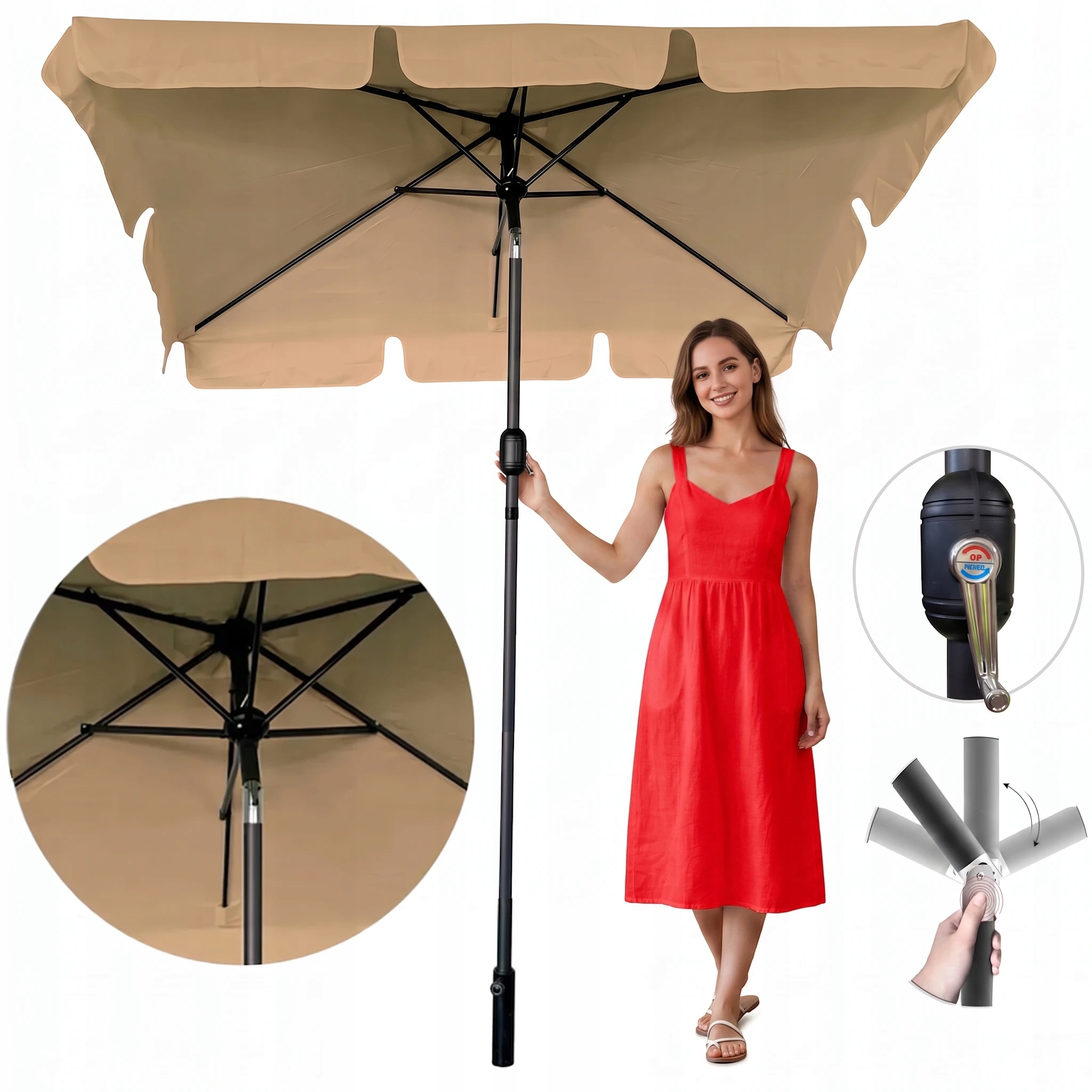 Mocny Parasol Ogrodowy Balkonowy Z Falbaną 125x200cm Zenith Ciemny Beż