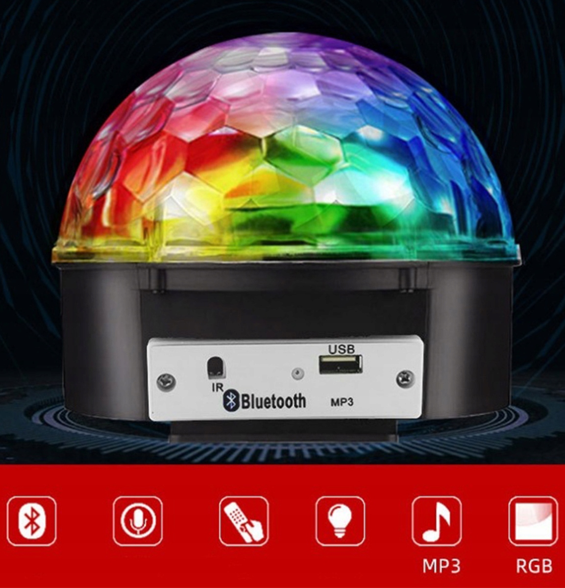 KULA DYSKOTEKOWA DISCO LED RGB MP3 BLUETOOTH BT PILOT IR KARTA SD USB ZS39A Marka Aptel
