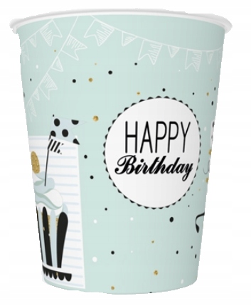 KUBECZKI URODZINOWE PAPIEROWE TORT 250ml 8 szt