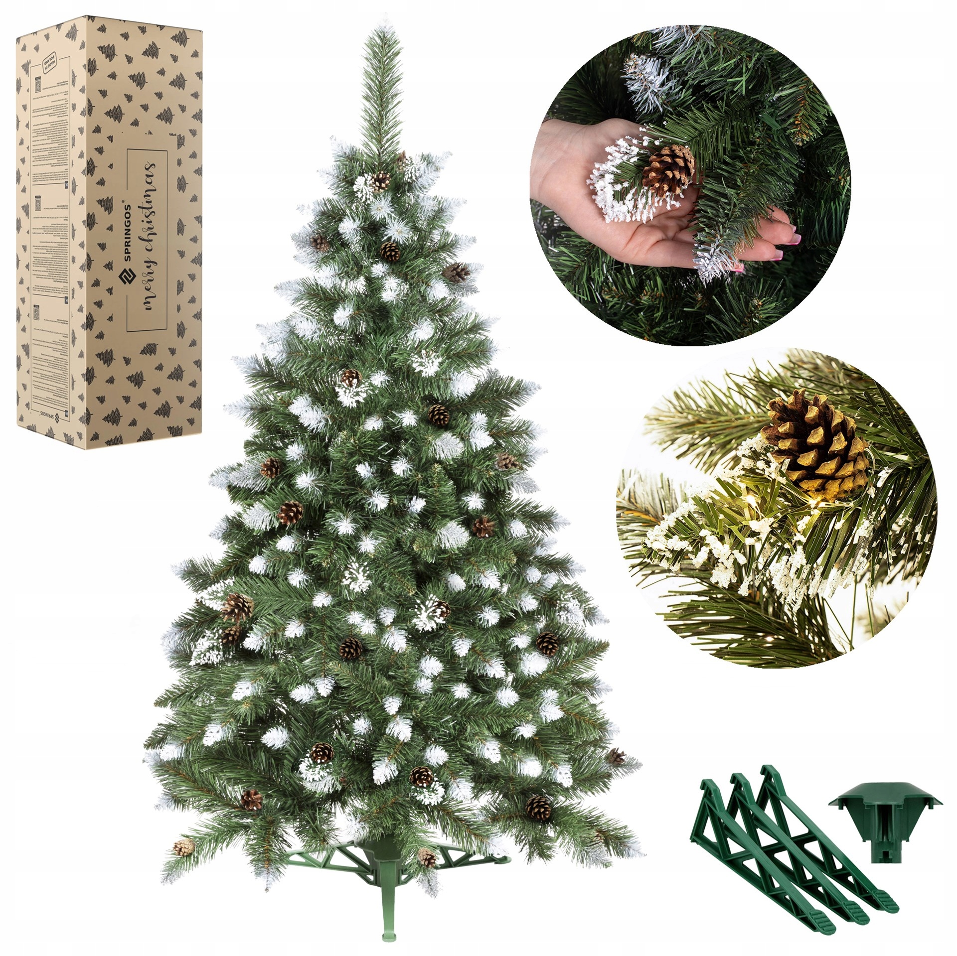 Dirbtinė Kalėdų eglutė, snieguota deimantinė pušis, 150 cm, aukščiausios klasės + stovas