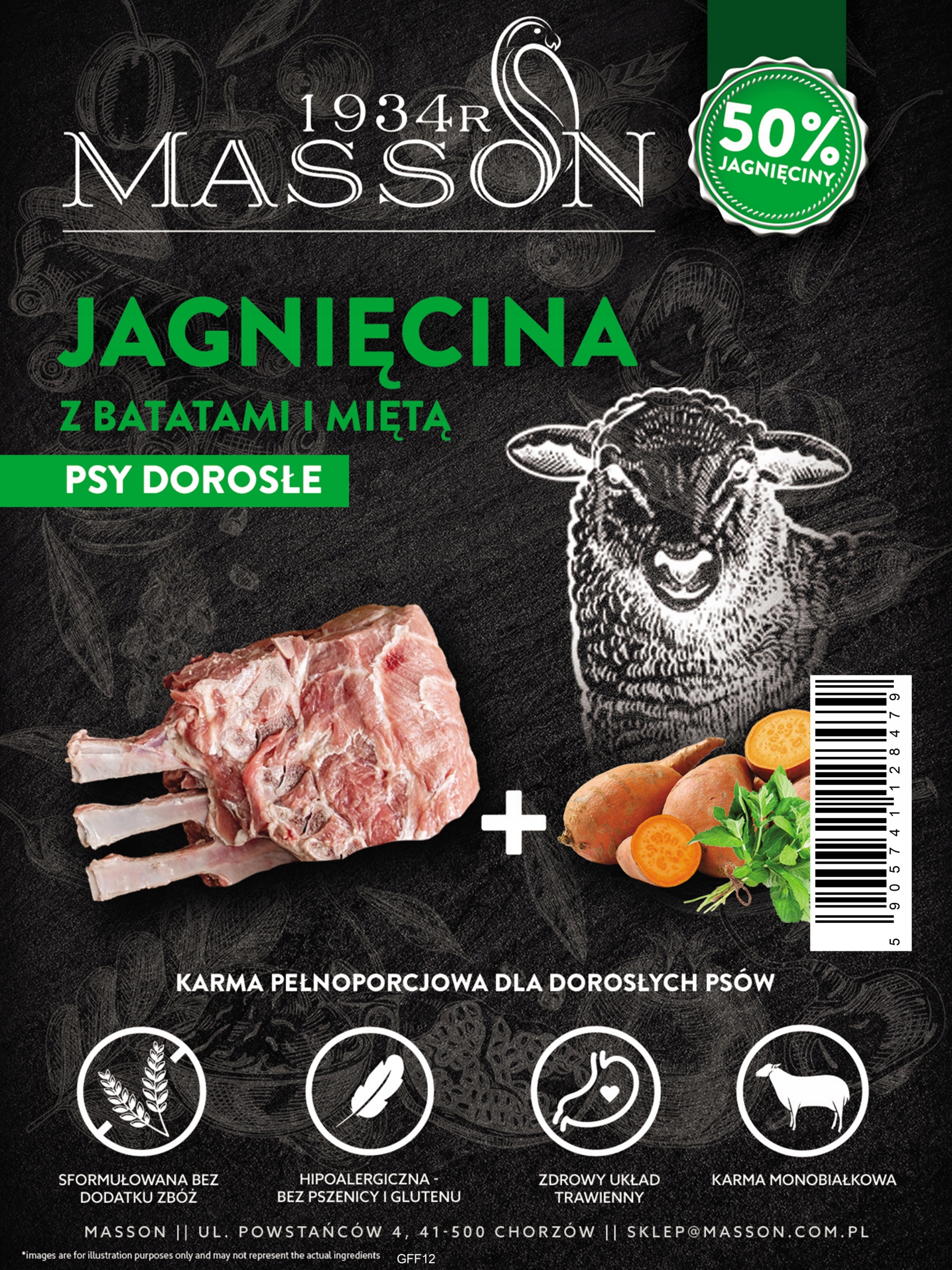 Masson Mono Hypoalergiczna Brytyjska Jagnięcina 50% 12kg Medium