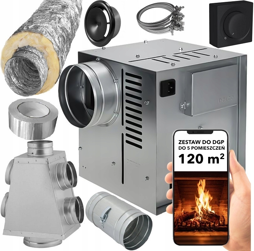 Zestaw do ogrzewania z kominka Turbina kominkowa Darco 5 pomieszczeń 120m2