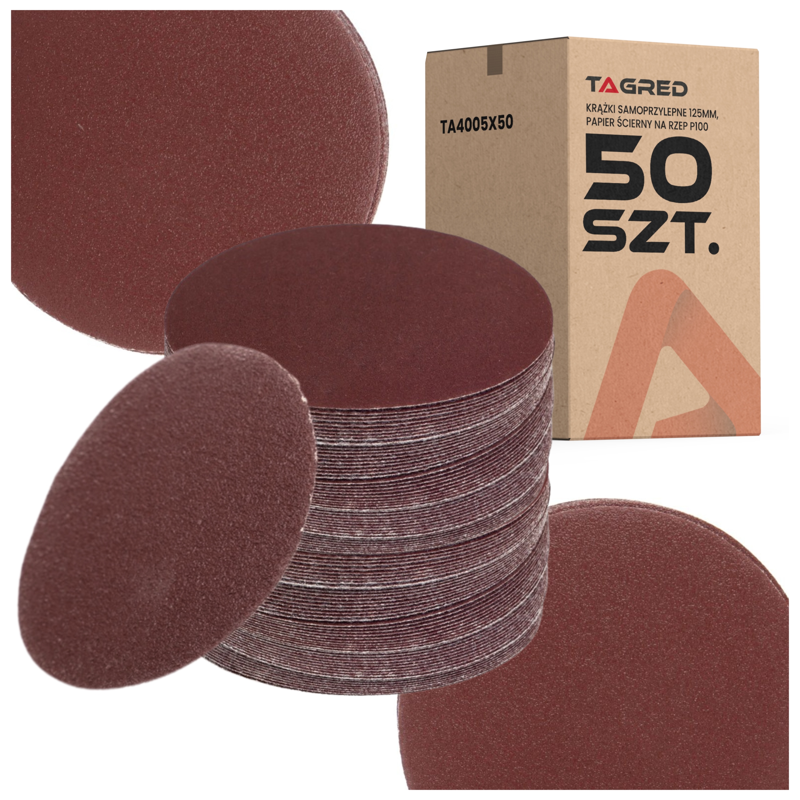50x Krążki Ścierne 125 Samoprzylepne Na Rzep 100 Papier Ścierny