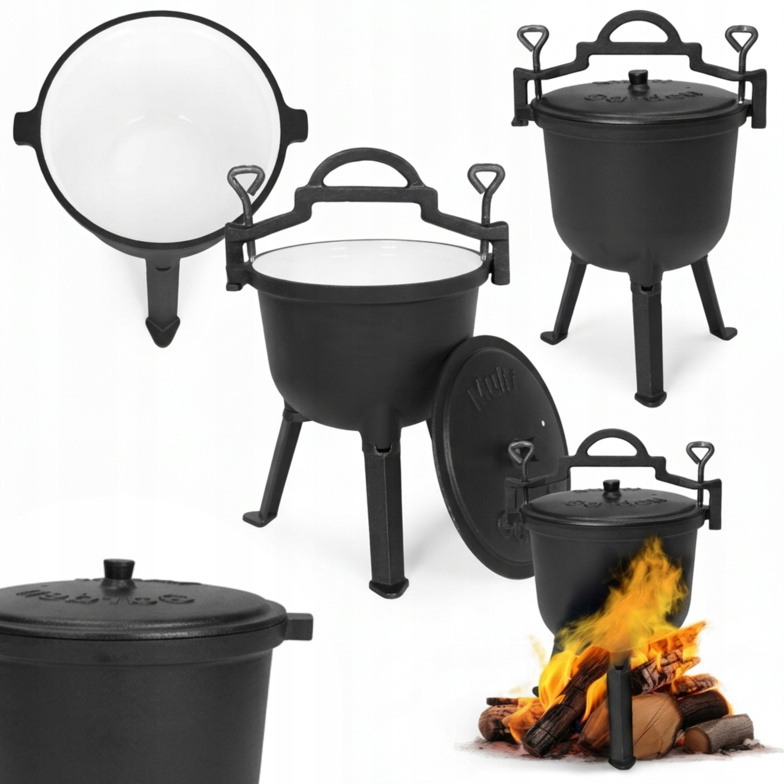 Myslivecký kotlík Hrnec na oheň Stojanový gril 8 l Litinový Smaltovaný