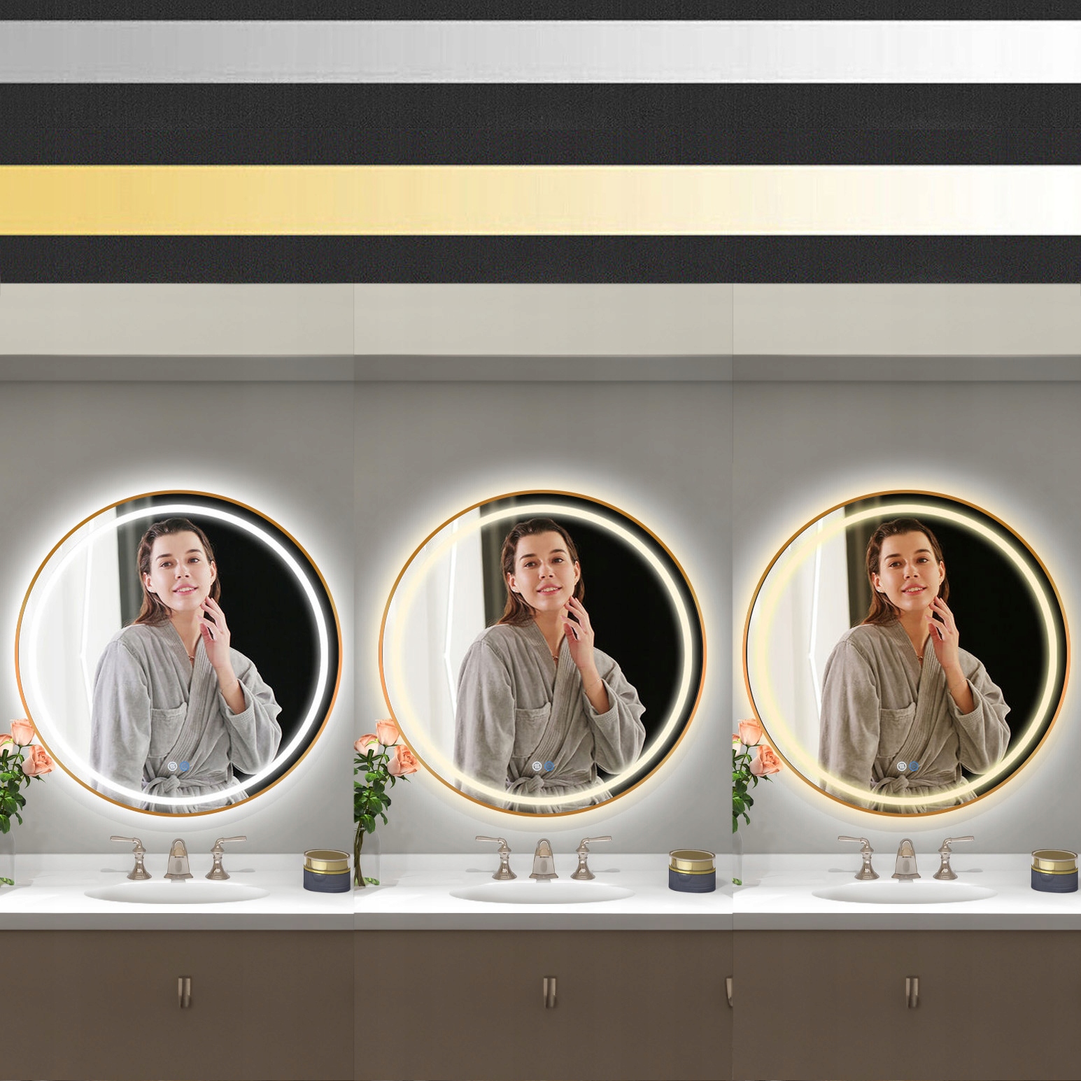 LUSTRO WISZĄCE PODŚWIETLANE LED RÓŻOWE ZŁOTO ROSE GOLD RAMA OKRĄGŁE 50cm Kod producenta HOM-05505