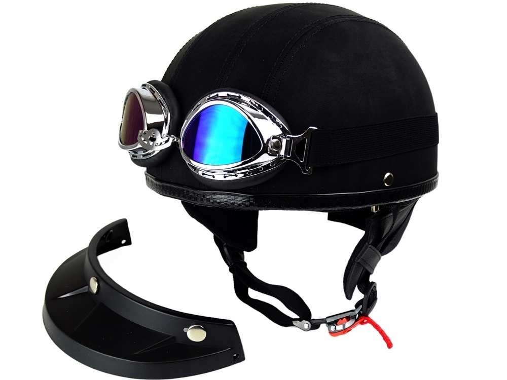

Kask hełm retro na choppera Gogle Skóra Daszek S