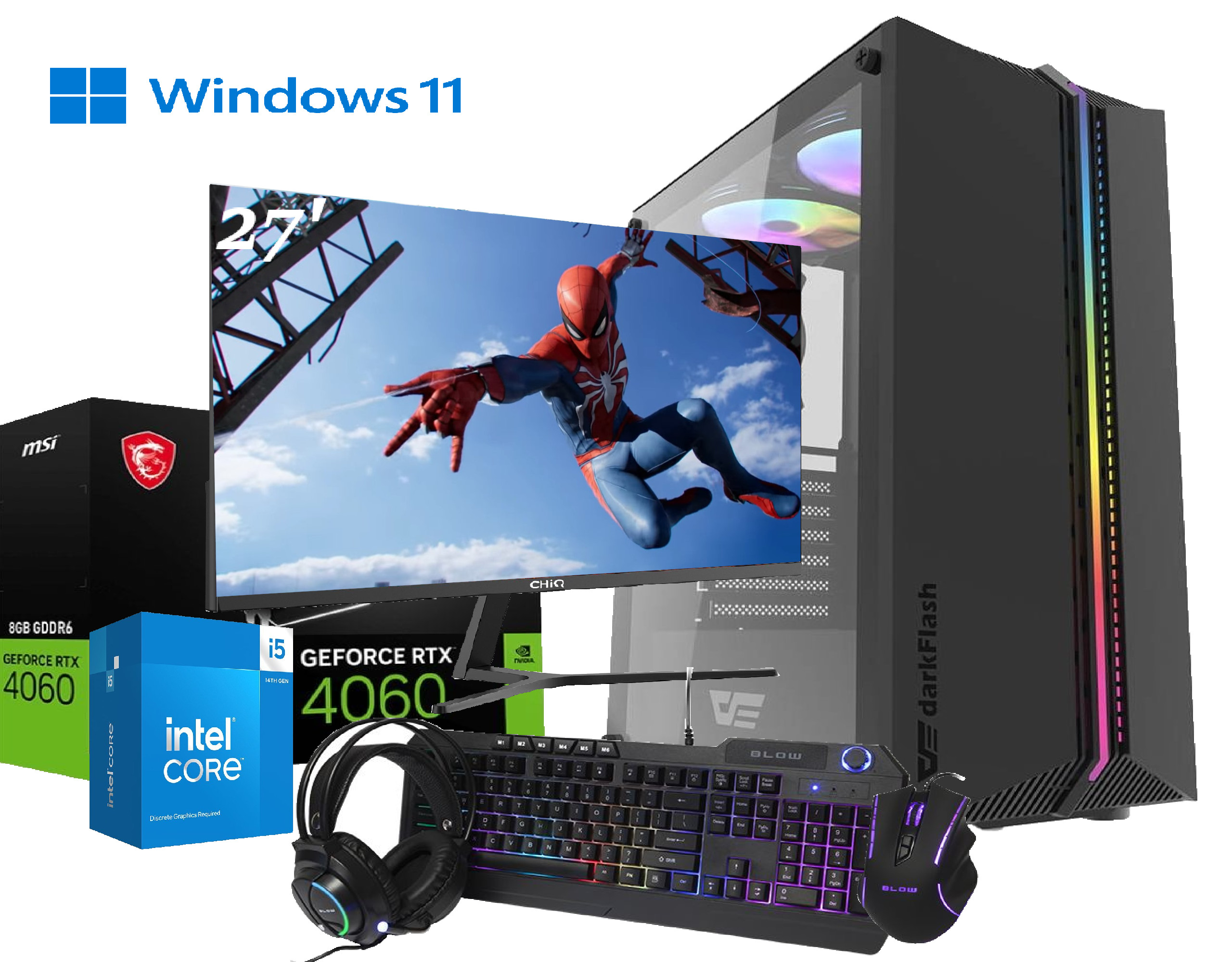 Gaming Pc Monitor 27' I5 14400F Rtx 4060 16GB Ram 480 Gb M2 Windows 11