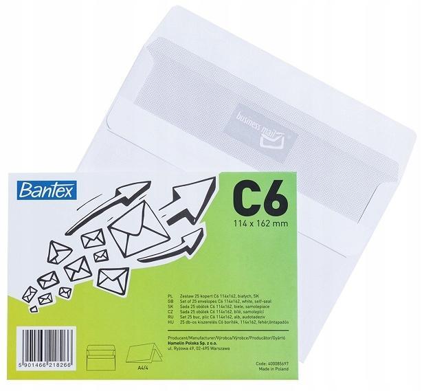 Koperty biurowe BANTEX C6 SK 50 SZTUK białe