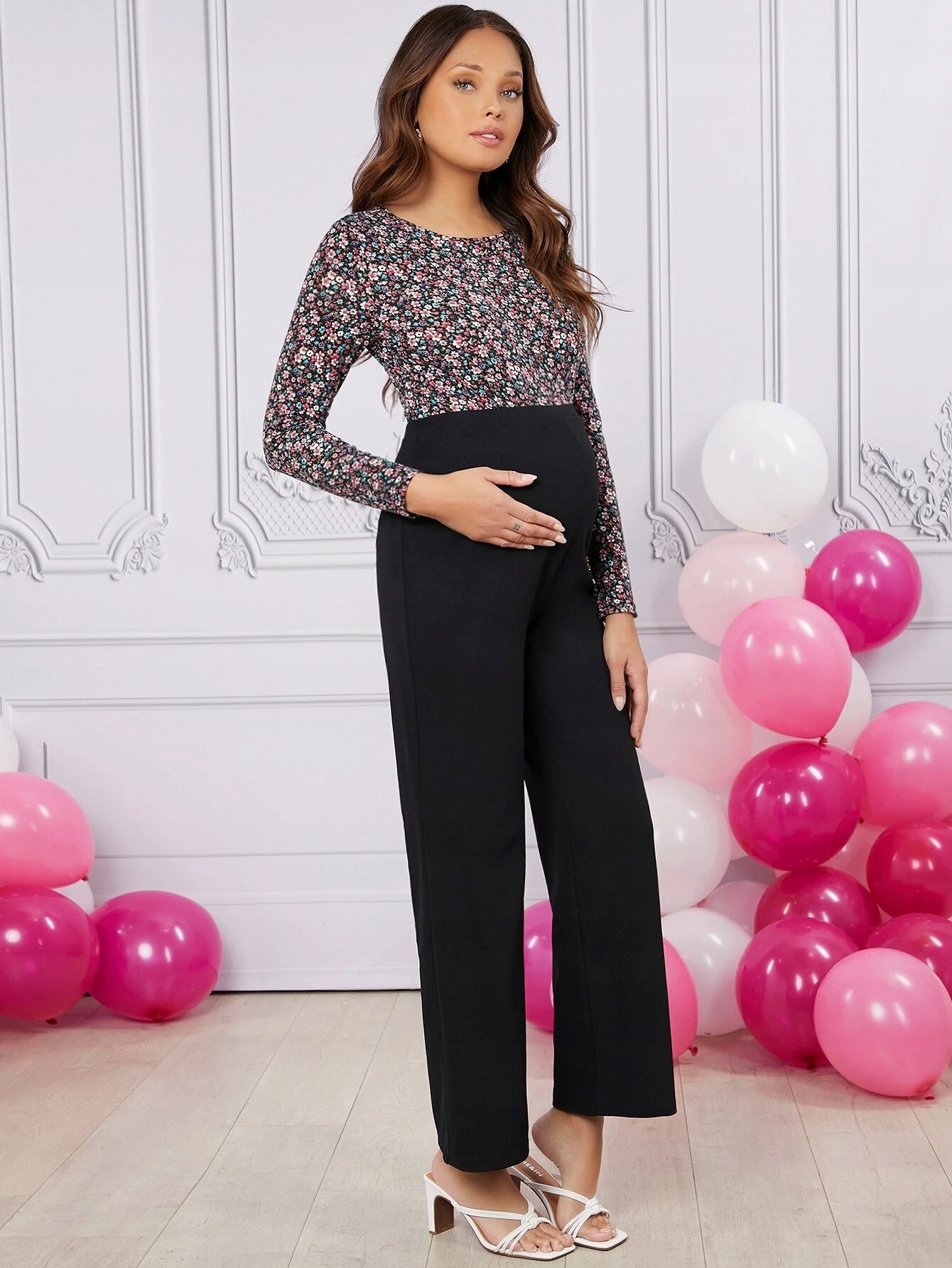 SHEIN SPODNIE CIĄŻOWE ELEGANCKIE CZARNE 40/42 1V7A Długość nogawki długa