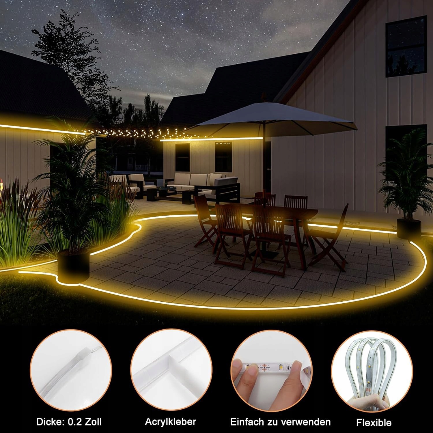 DBFAIRY Solarny Pasek LED 15M 540 LED IP68 Wodoodporny Ogród Balkon — miniatura 5