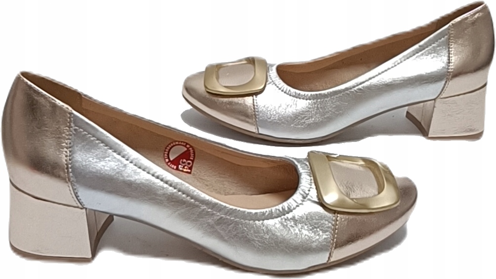 Elegantní pohodlné kožené lodičky Bioeco Arka 6592 stříbro zlato r37