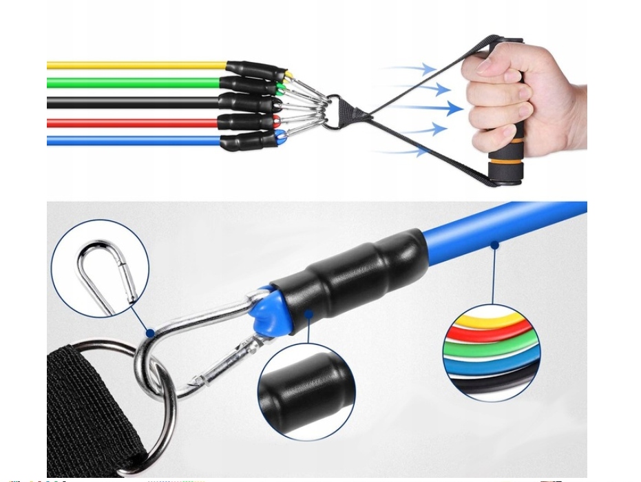 ZESTAW 5 GUM OPOROWYCH DO ĆWICZEŃ FITNESS + RĄCZKI Kod producenta 5903356000364