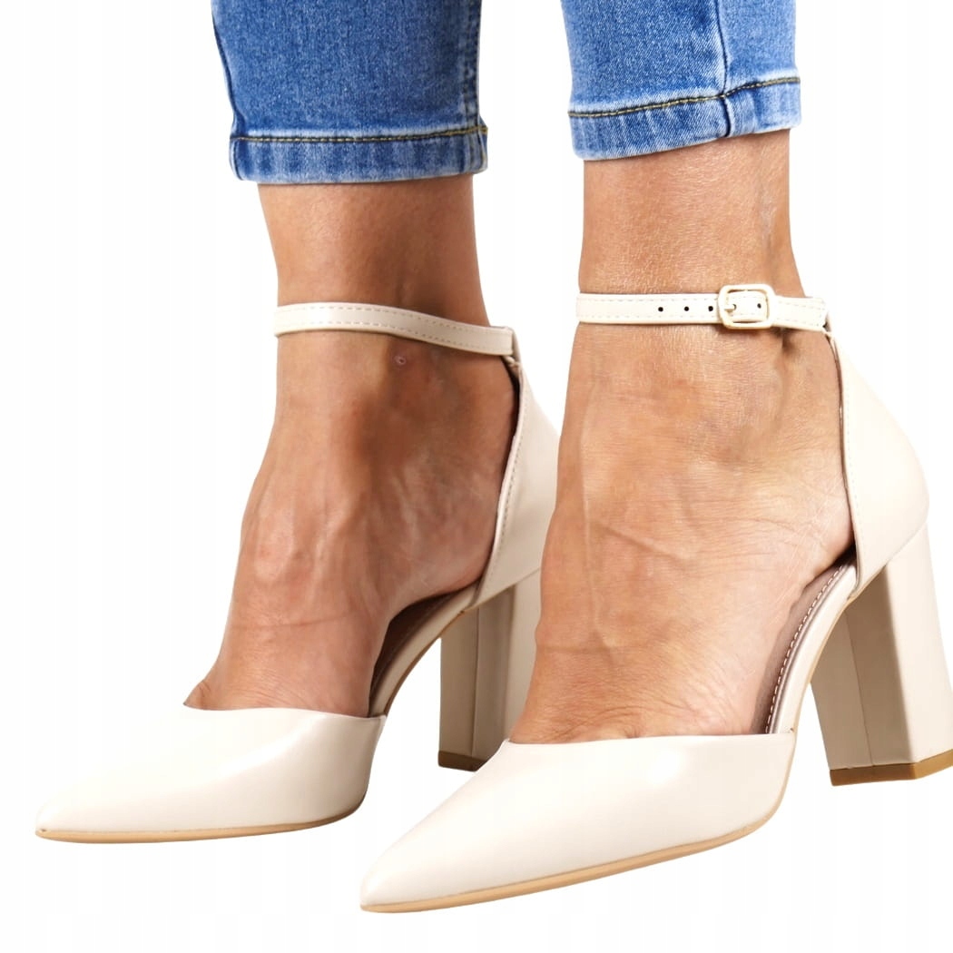 Lodičky Na Podpatku S Páskem Béžové Dámské Boty Elegantní Módní Top 40