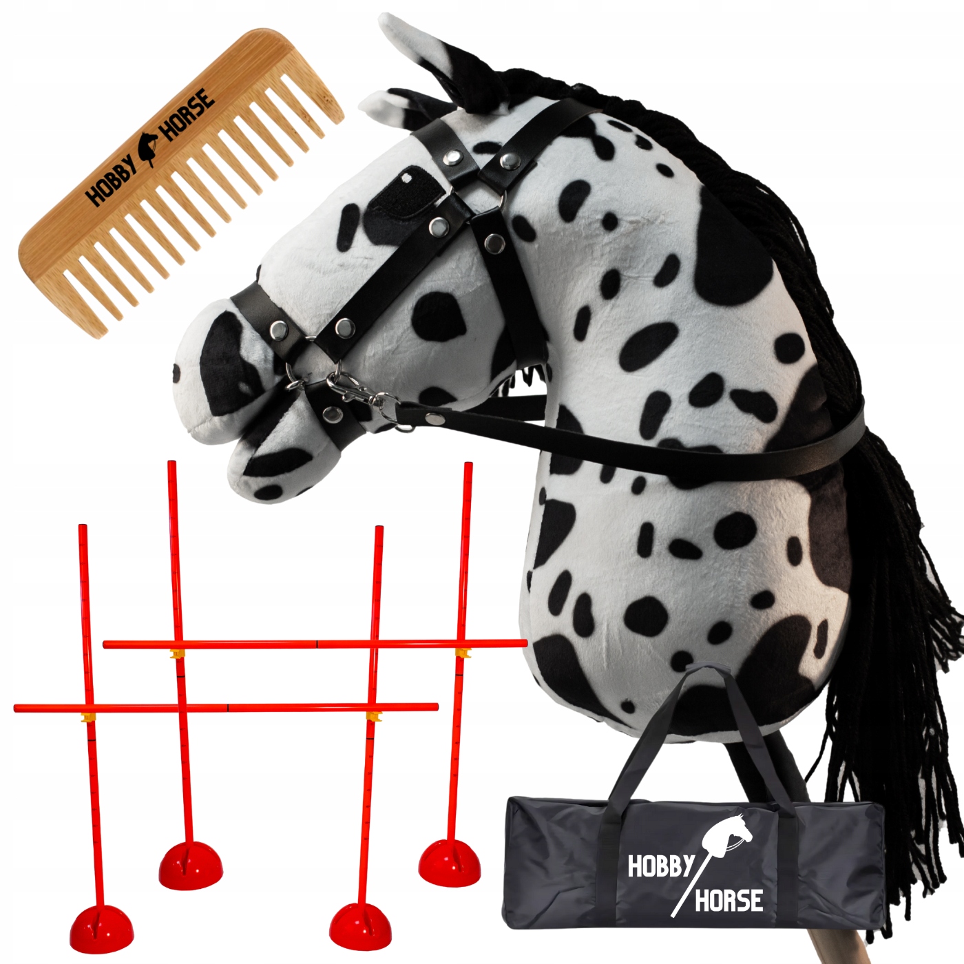 Zestaw Hobby Horse Koń Na Kiju A3 2x Przeszkoda Do Skakania 120CM Grzebień