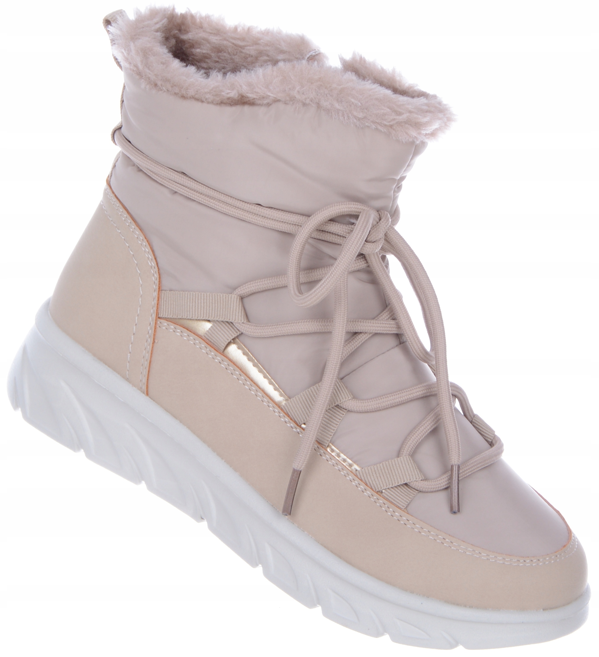 Béžové zateplené sněhule Lehké šněrovací zimní boty na zip na lyžích 39