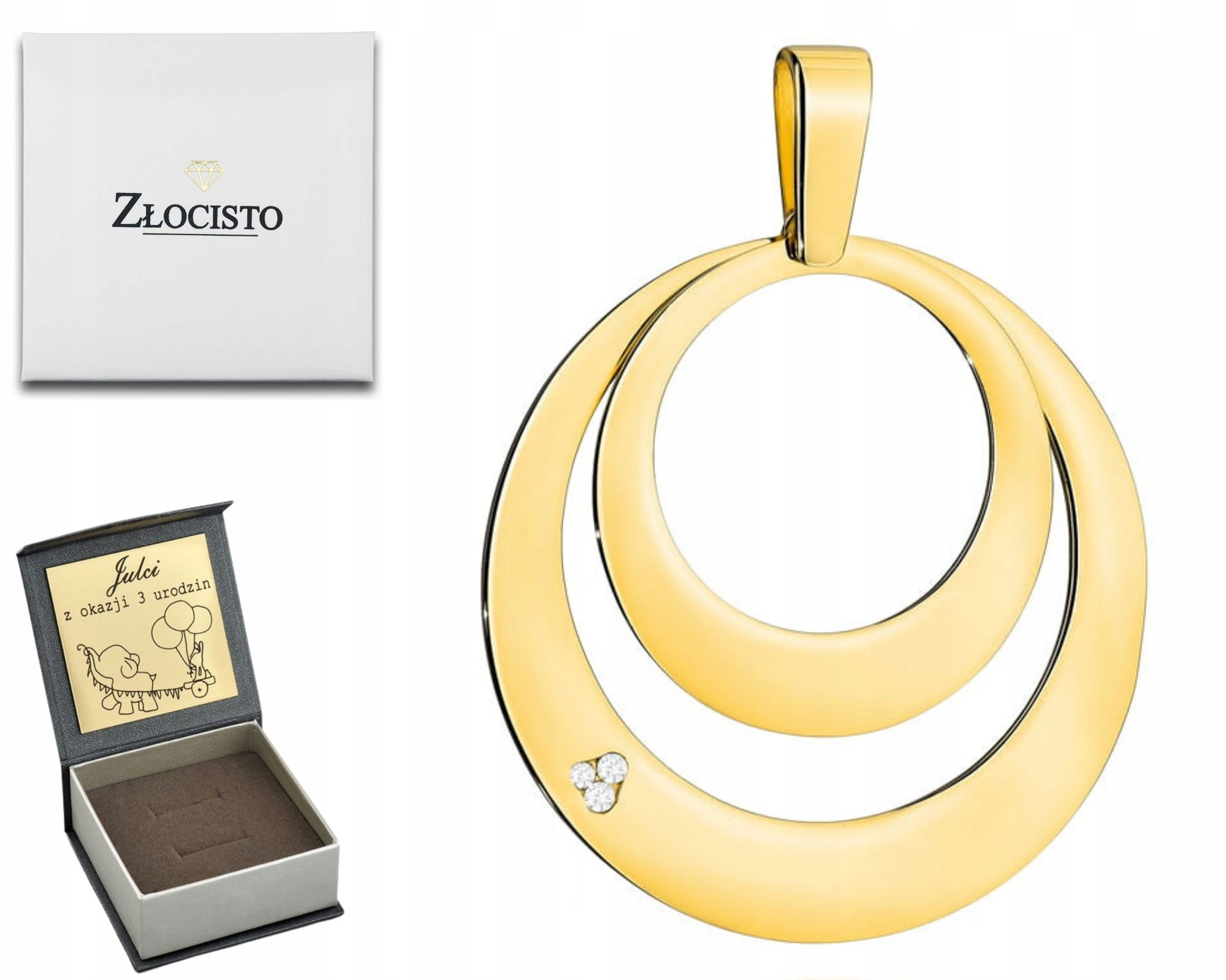 Zlatý Přívěsek Dvě Kolečka A Zirkony 585 Gravírování