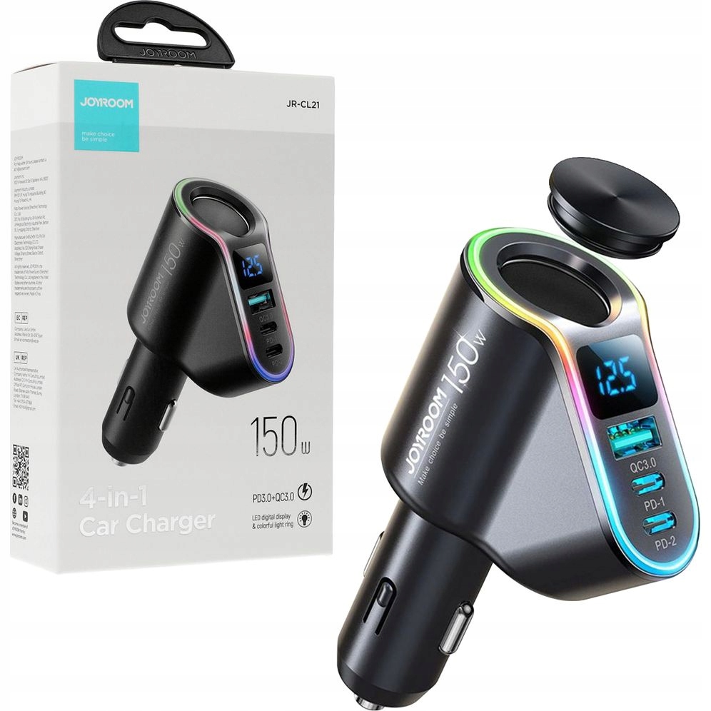 Szybka ładowarka samochodowa 4w1 Joyroom, 150W 2x Usb-c/usb-a, Pd/qc mocna