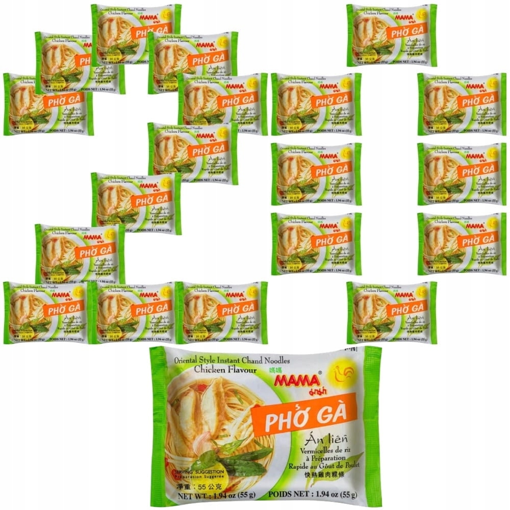 20 x Thajská instantní polévka Rýžové těstoviny s příchutí kuřecího masa Pho Ga 55 g Mama