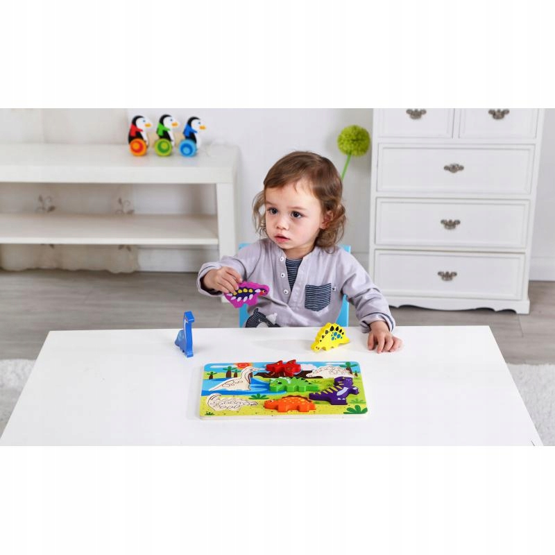 Drewniane grube puzzle - dinozaury, Tooky Toy Płeć chłopcy dziewczynki