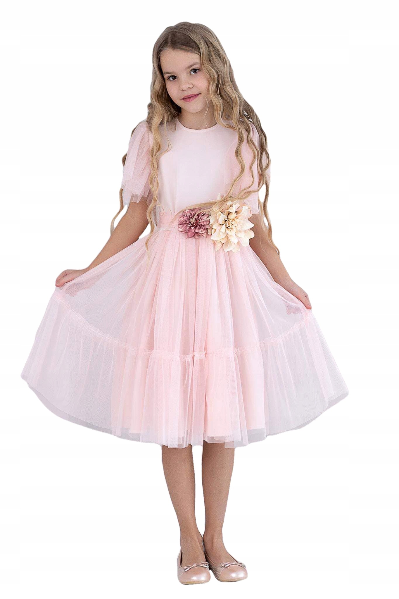 

Sukienka Różowa Kiz Pasek Z Kwiatami Komunia Wesel