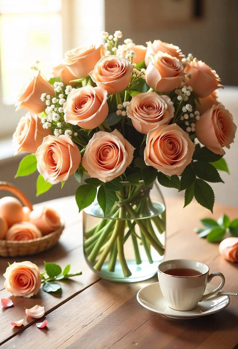 Diamantová výšivka Kytice Růže Růžové Pití Čaj Kuchyňské Květiny 40x60 cm