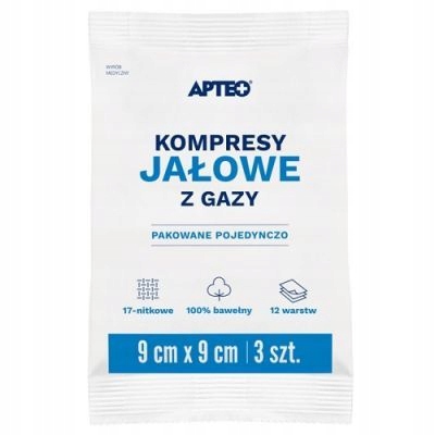 

Apteo Care Kompresy z gazy jałowe 9x9 cm 3 sztuki