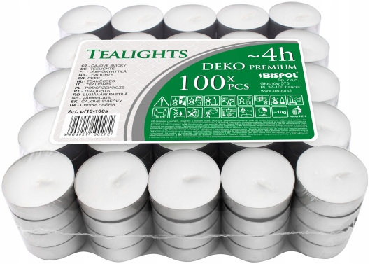 

Podgrzewacze tealights 4h Bezzapachowe 100szt
