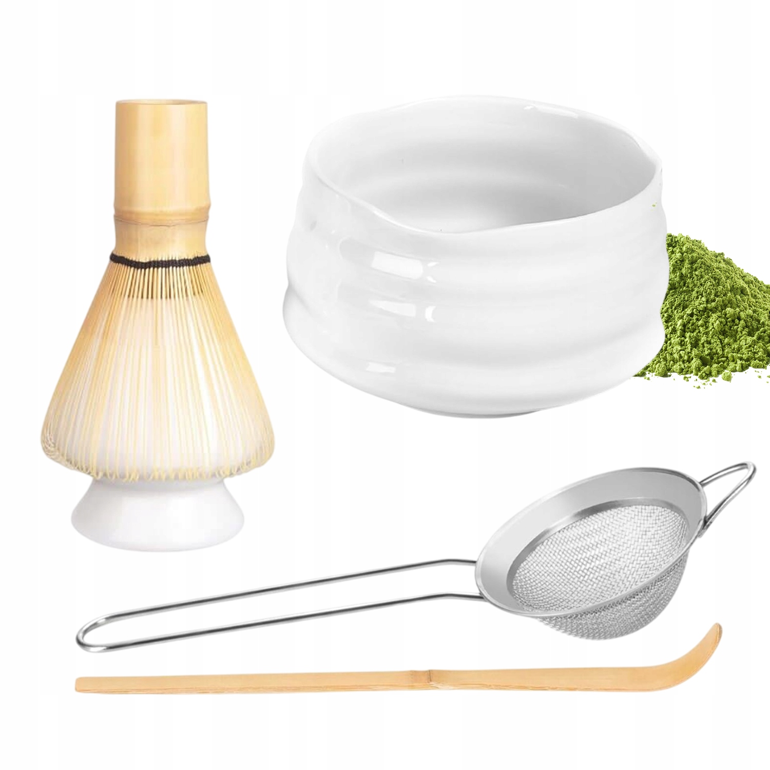 Levně Sada Nástrojů Na Přípravu Čaje Matcha Přírodní Bambusová Keramika