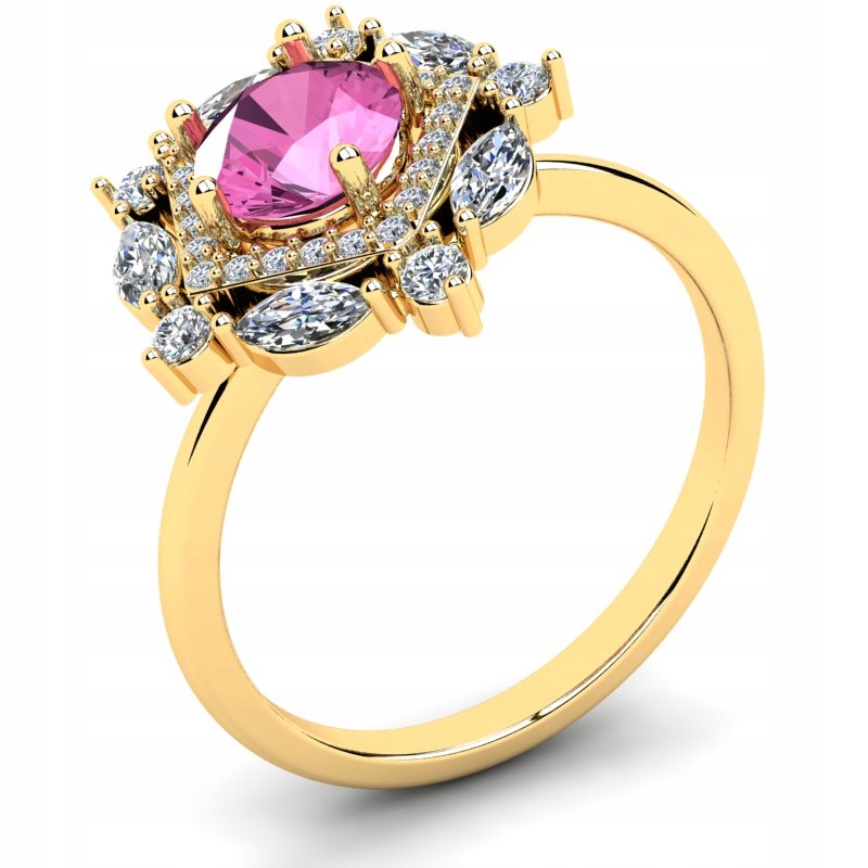 

Pierścionek Złoty Błyszczący Z Różową Cyrkonią