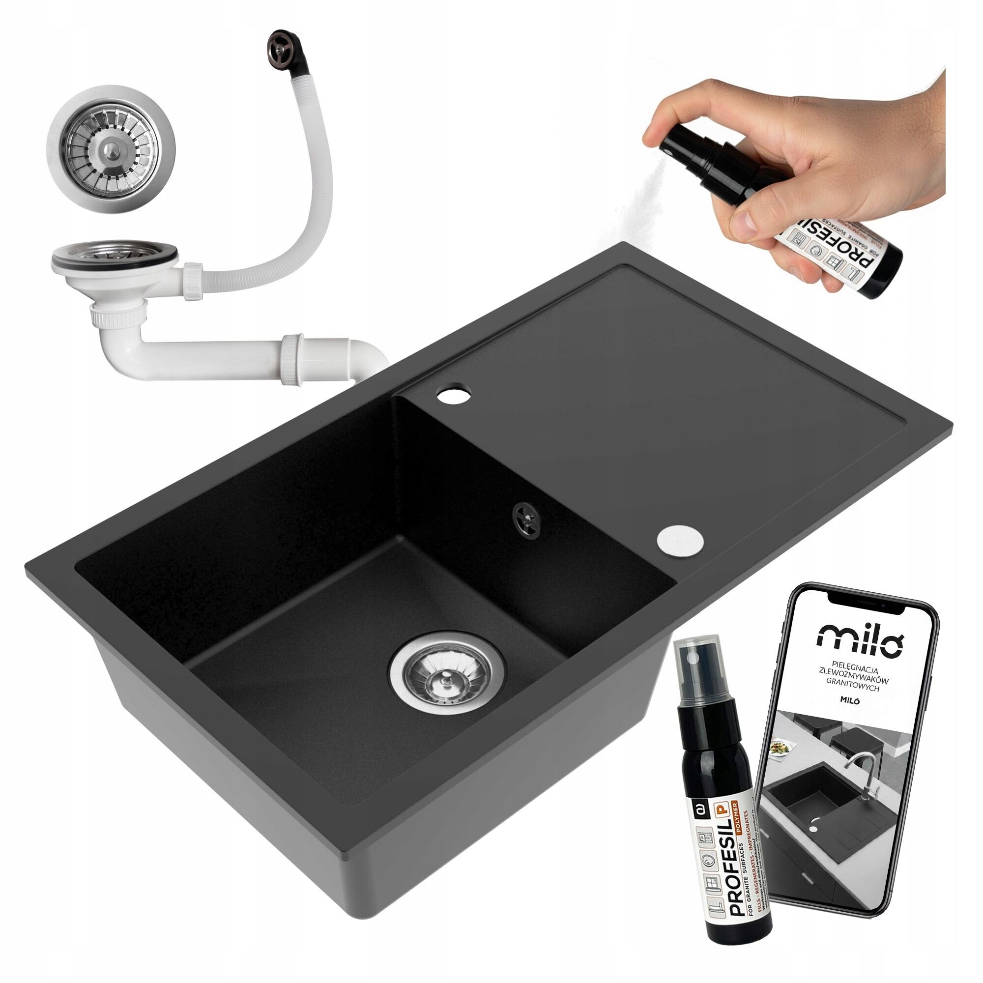 Granitový Jednokomorový Kuchynský Drez Miló Alpha Sifón