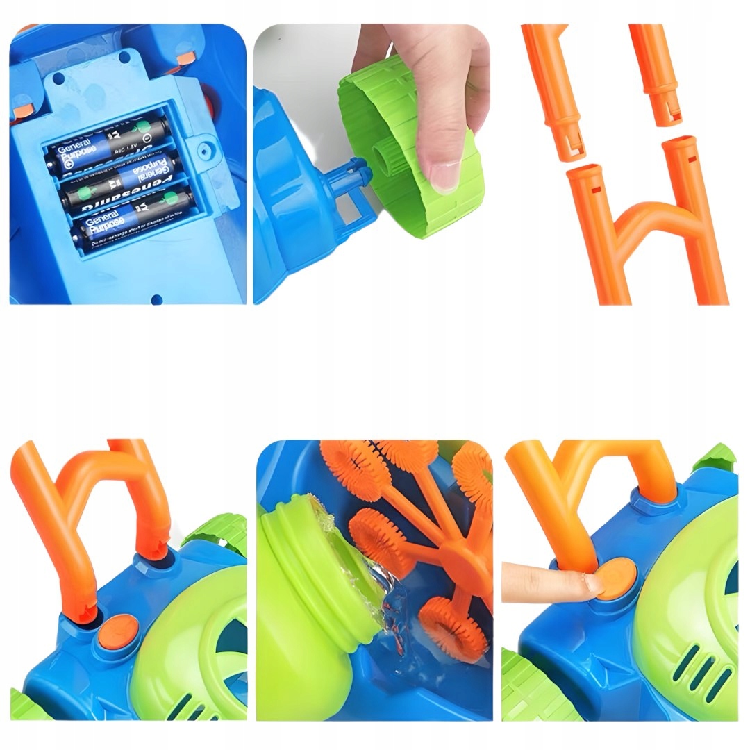 KOSIARKA DO BANIEK MYDLANYCH DLA DZIECI DŻWIĘK PCHACZ DUŻY ZESTAW + 4x PŁYN Głębokość produktu 26 cm