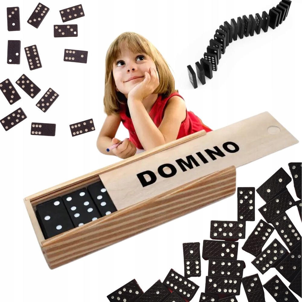 DOMINO DREWNIANE GRA KLASYCZNA DLA DZIECI W PUDEŁKU DREWNIANYM 28 EL.