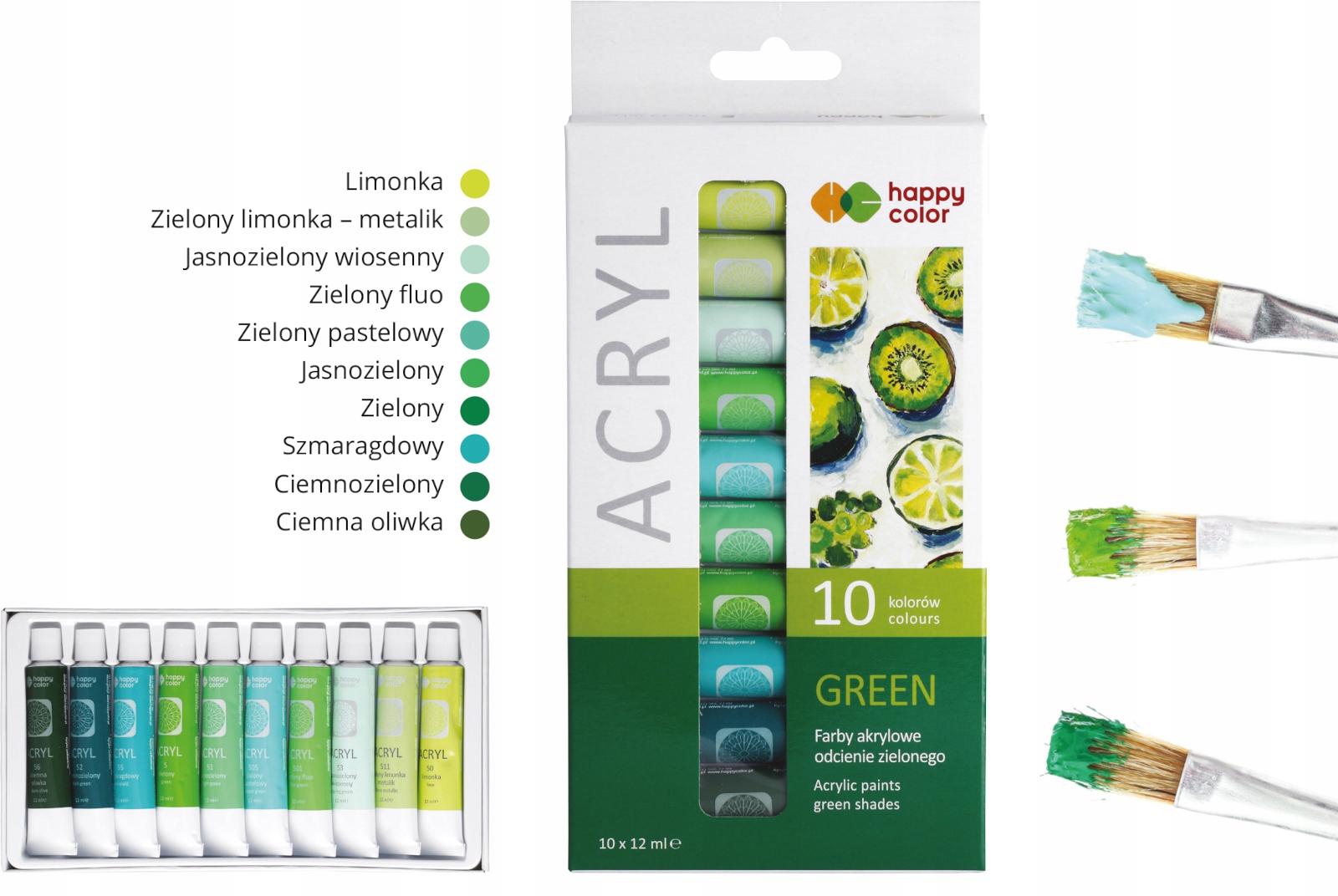 Happy Color FARBY AKRYLOWE 10 odcieni zielonego Marka Happy Color