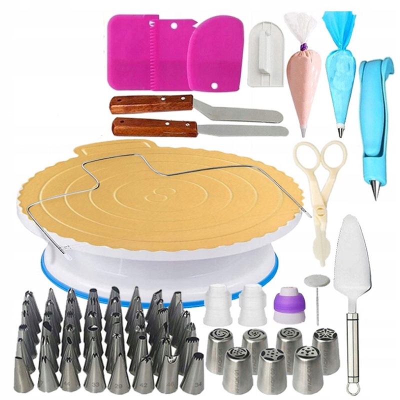 ZESTAW DO DEKOROWANIA TORTÓW PATERA OBROTOWA 124 ELEMENTY