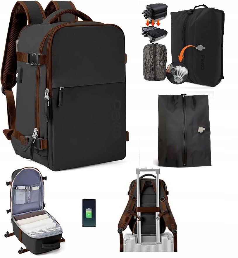 Batoh Příruční zavazadlo Usb Vakuový vak Kompresní vak Pakko 40x20x25 T709