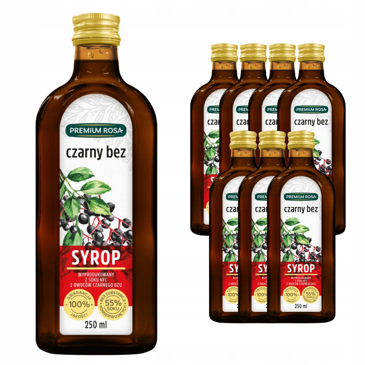 Premium Rosa Syrop z Czarnego Bzu 250 ml soku Zestaw x8
