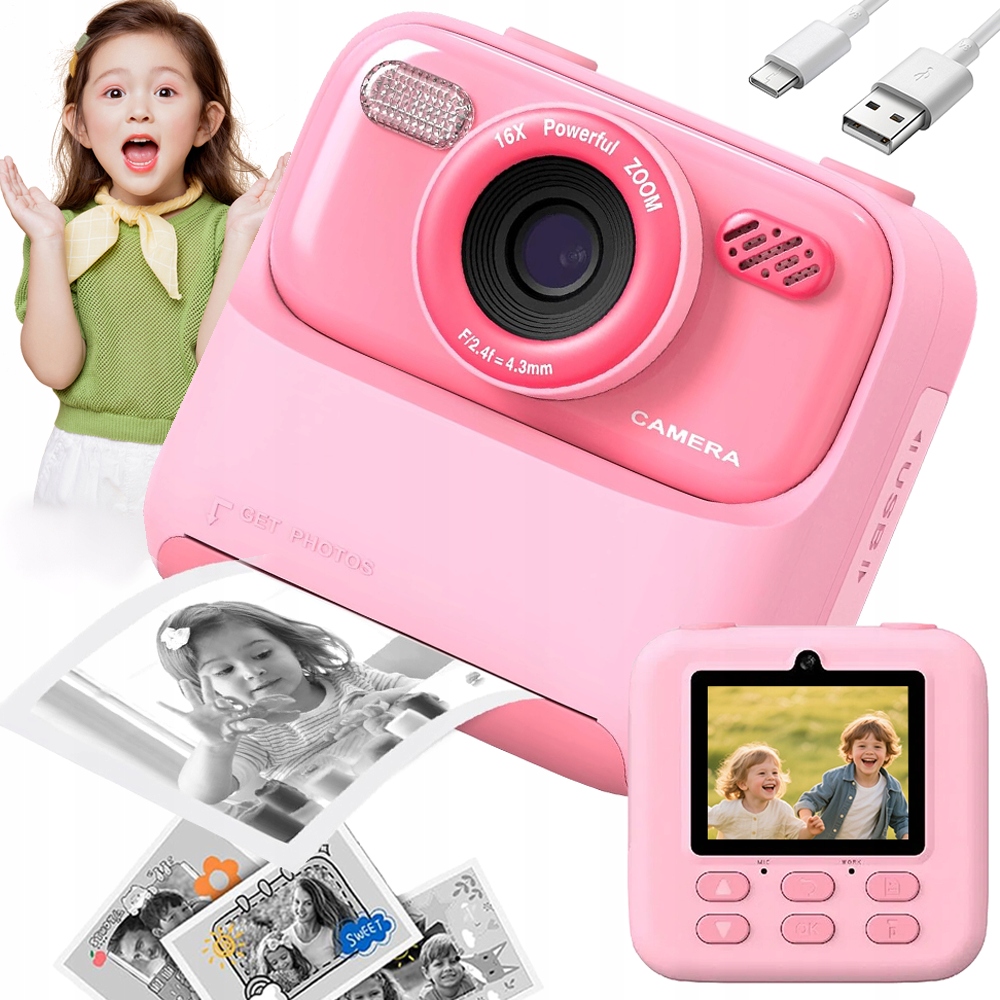 Instantní Fotoaparát S Tiskárnou Dárek Pro Děti 32GB Pink