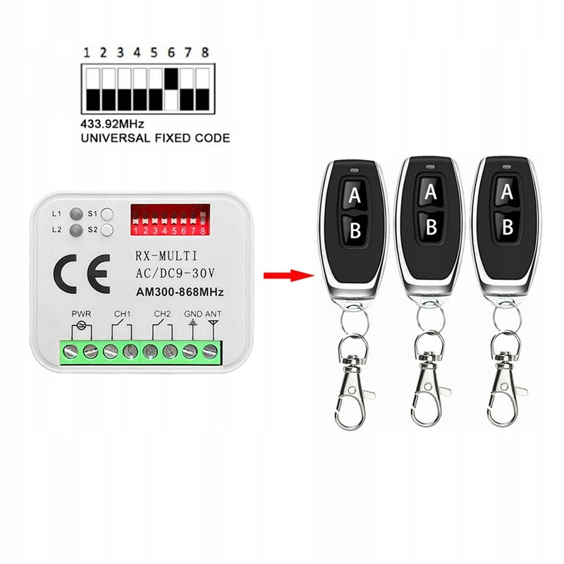 Odbiornik zdalnego sterowania do bramy garażowej 433 868MHz Rx Multi 300-90