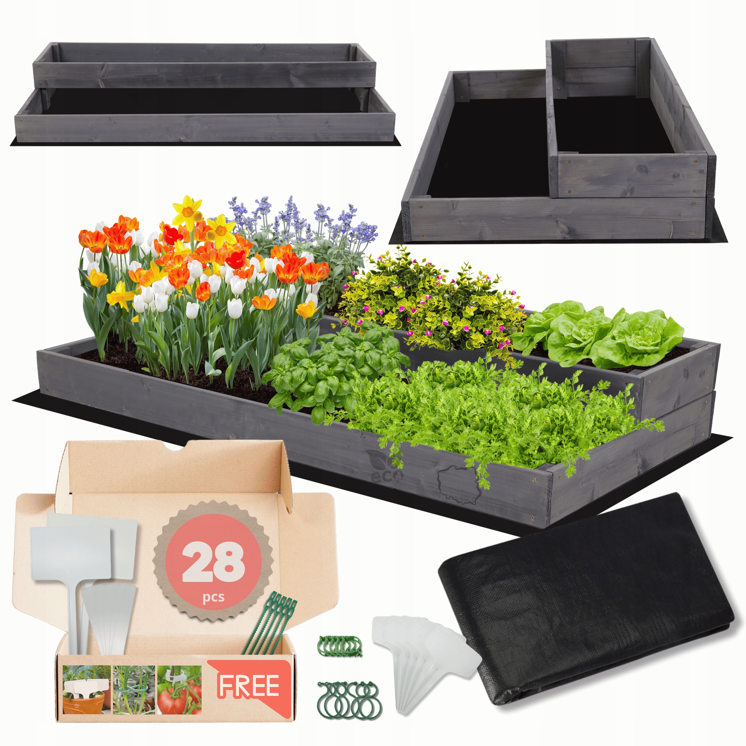 Dřevěný květináč zeleninový záhon, truhla, záhon, impregnace, 18x120x60 kaskádová