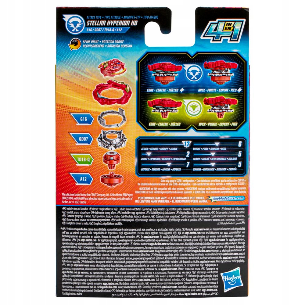 Gra planszowa Hasbro Beyblade Burst QuadStrike Stellar Hyperion H8 Spinning Nazwa Beyblade Burst QuadStrike Stellar Hyperion H8 Spinning Top Starter Pack, Battling Game Top Toy Set with Launcher