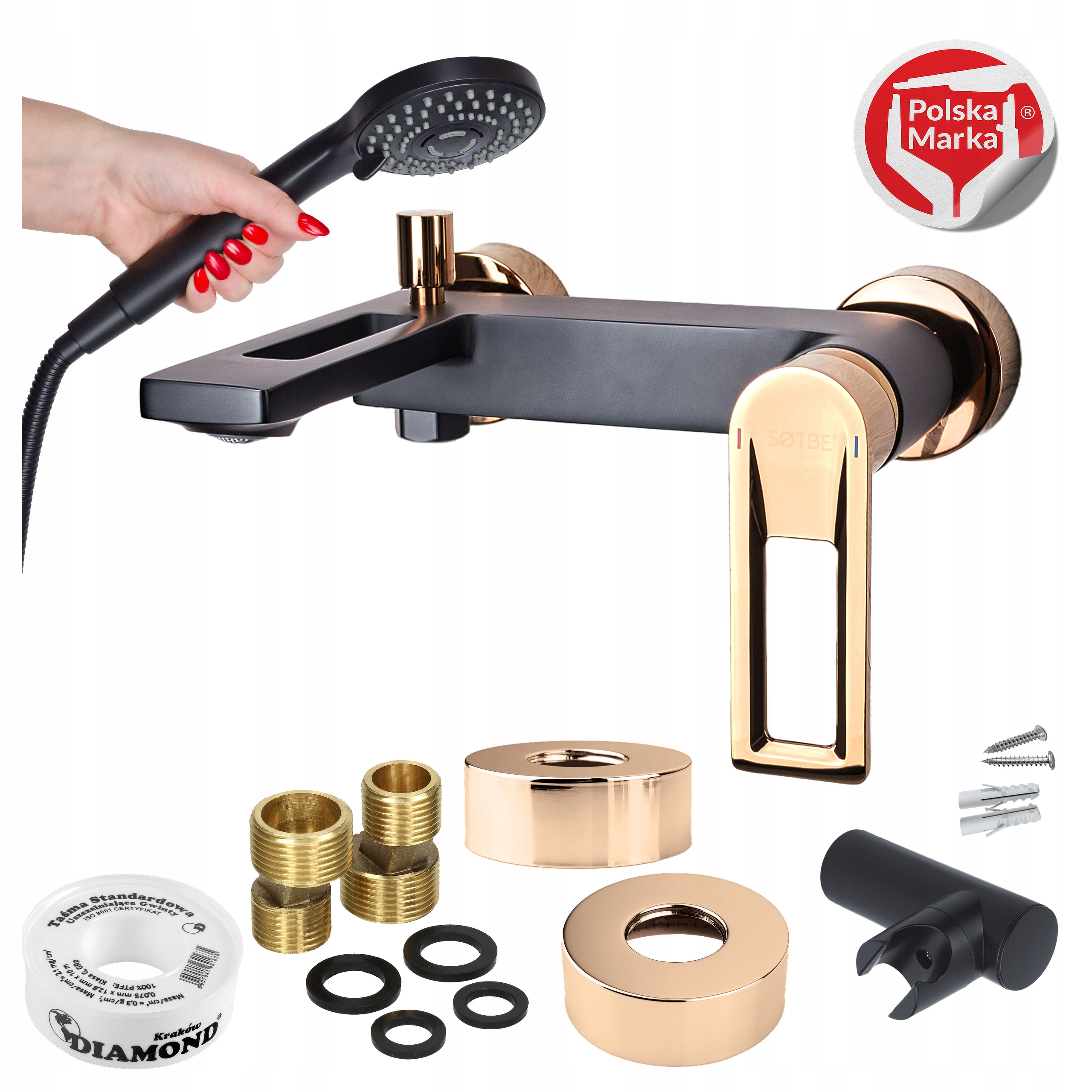 Kohútik do vane so sprchou Nástenná vaňová batéria Čierno-zlatá Loft Sotbe