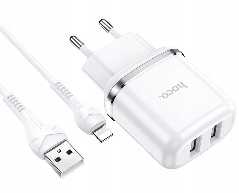 

Hoco Ładowarka Sieciowa 2 Porty + Kabel Lightning