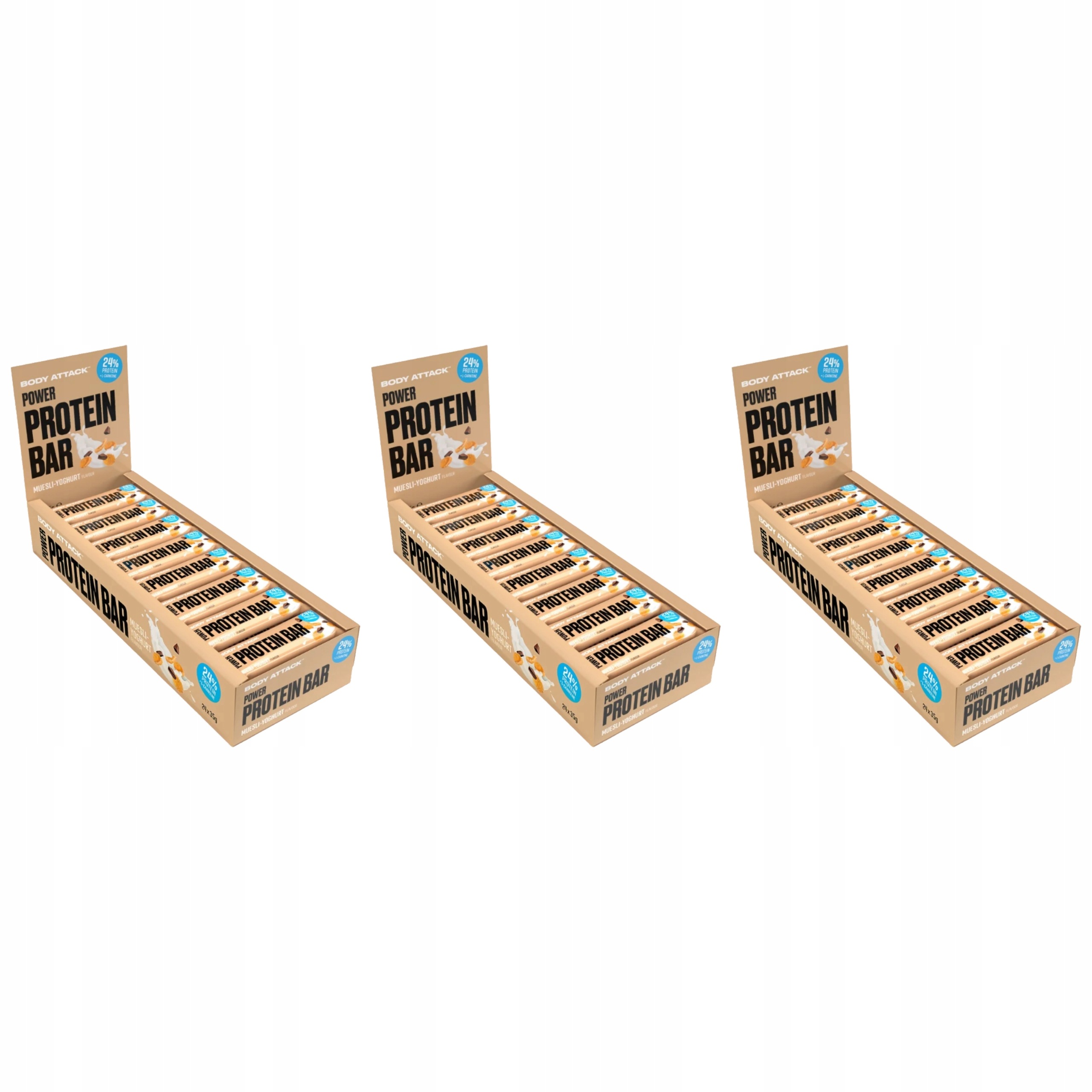 3x Proteinová Tyčinka Power Protein Bar 24 ks L-karnitin Vitamíny Body Atta