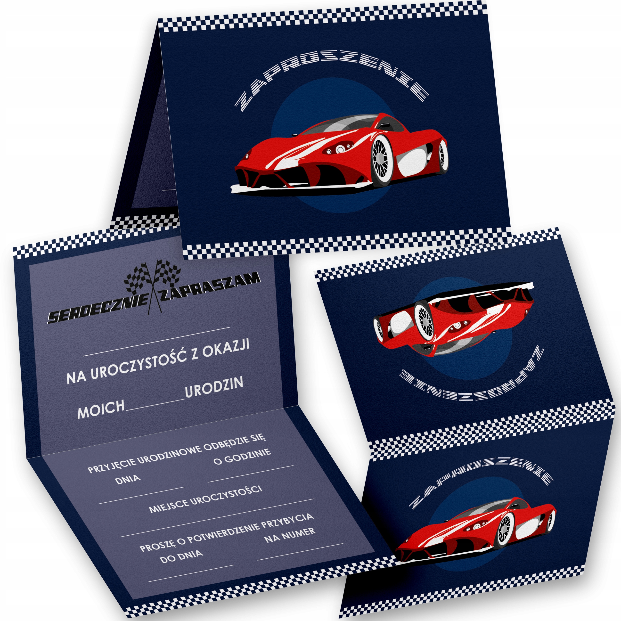 ZAPROSZENIE URODZINOWE WYŚCIGI SAMOCHODOWE AUTA ZAPROSZENIA NA PRZYJĘCIE