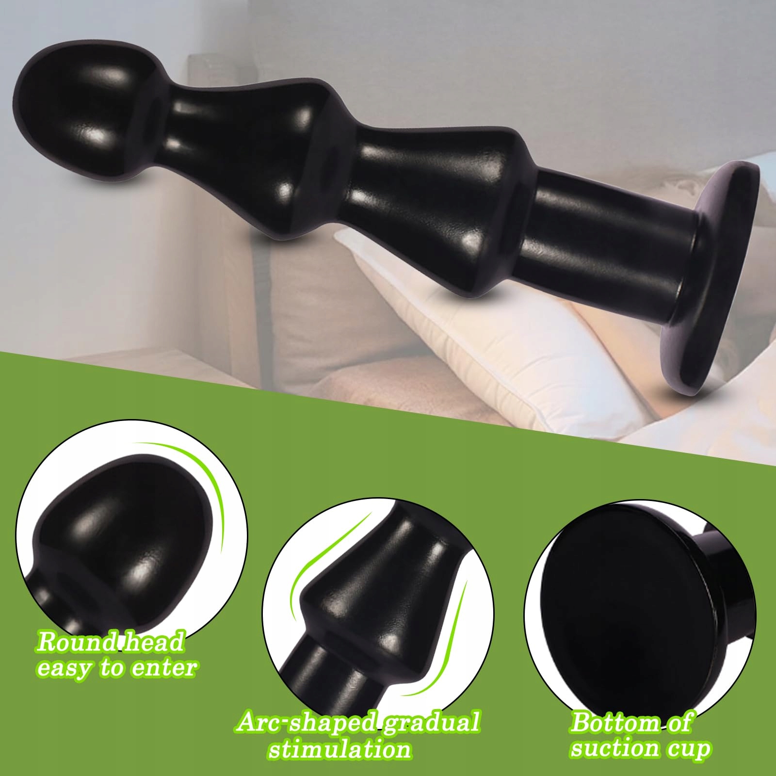 FLYSL Czarny Analplug Dildo z Przyssawką dla Kobiet i Mężczyzn — miniatura 4