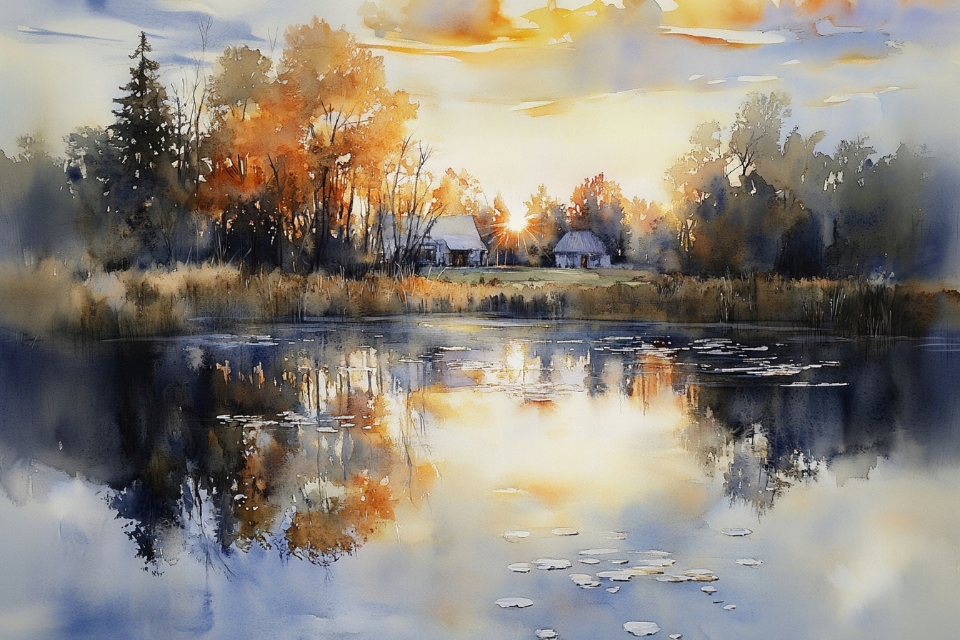 Obraz Na Plátně Canvas Krajina Vesnice Podlasie Jezero Slunce Západ 120x80