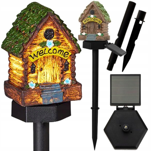 CHATKA LAMPKA SOLARNA LED WBIJANA LAMPA OGRODOWA ZEWNĘTRZNA ŚWIECĄCY DOMEK