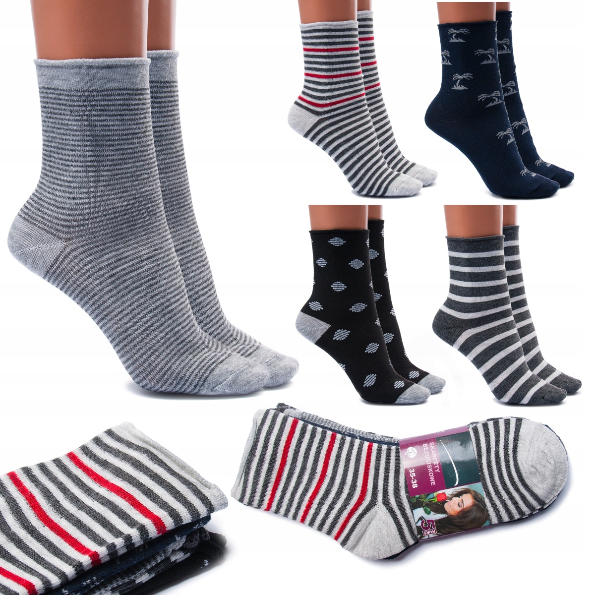 

5x Bawełniane Skarpety Bezuciskowe Kolorowe 39-42