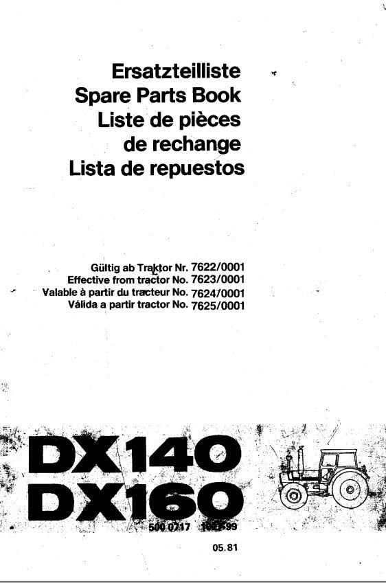 Katalog dílů pro traktor Deutz Fahr DX 140, DX 160