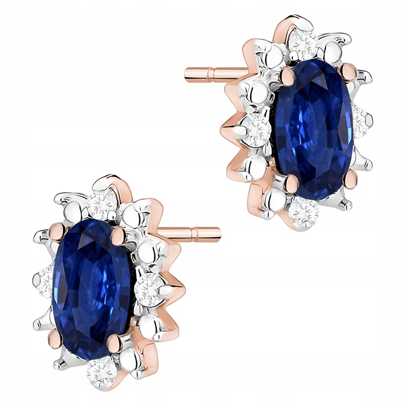 Zlaté Náušnice Dámské Markýzy pr. 585 Safíry 0,60ct s brilianty 14k